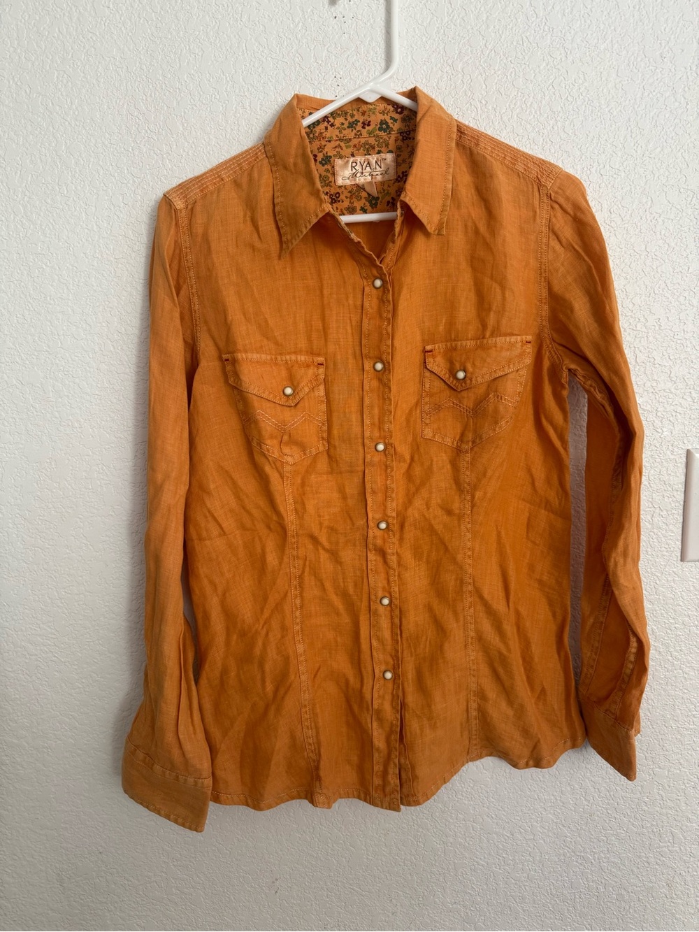 Ryan Mitchell 100 linen  S Women's Orange Button-Down Shirt Sz m